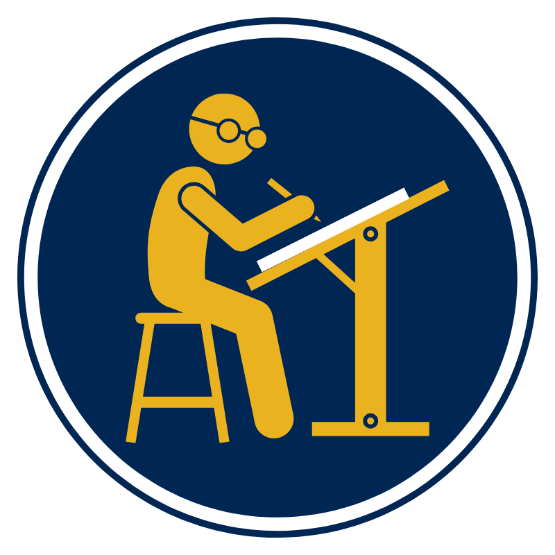 Graphic of person using an art easel 